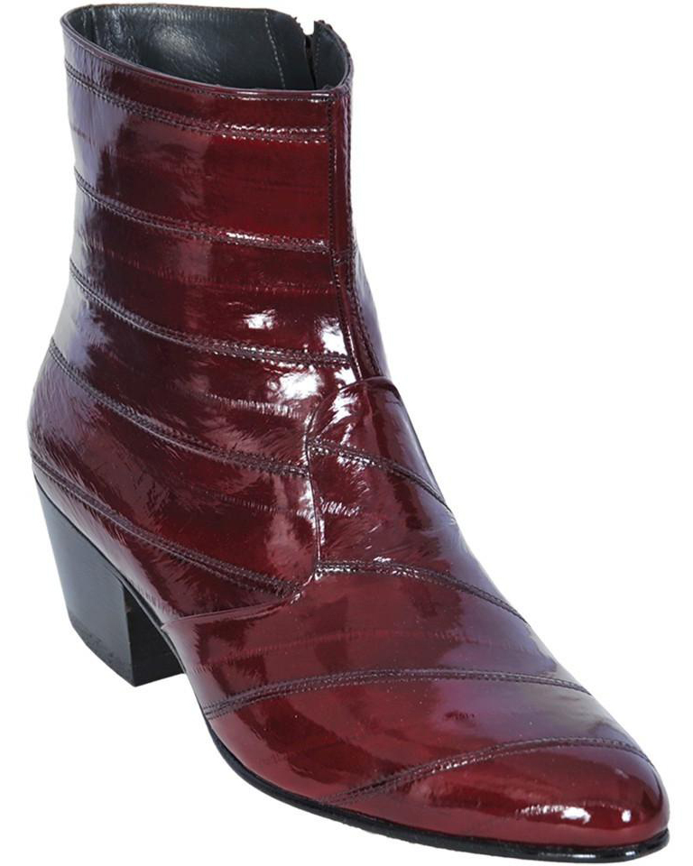 Los Altos Burgundy Genuine All-Over Eel Medium Round Toe Ankle Boots 630806 - Click Image to Close